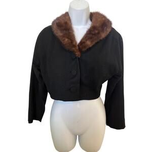 Vintage Kasper Arnomd Fox Wool Jacket Mink Fur Collar Cropped 1960 M